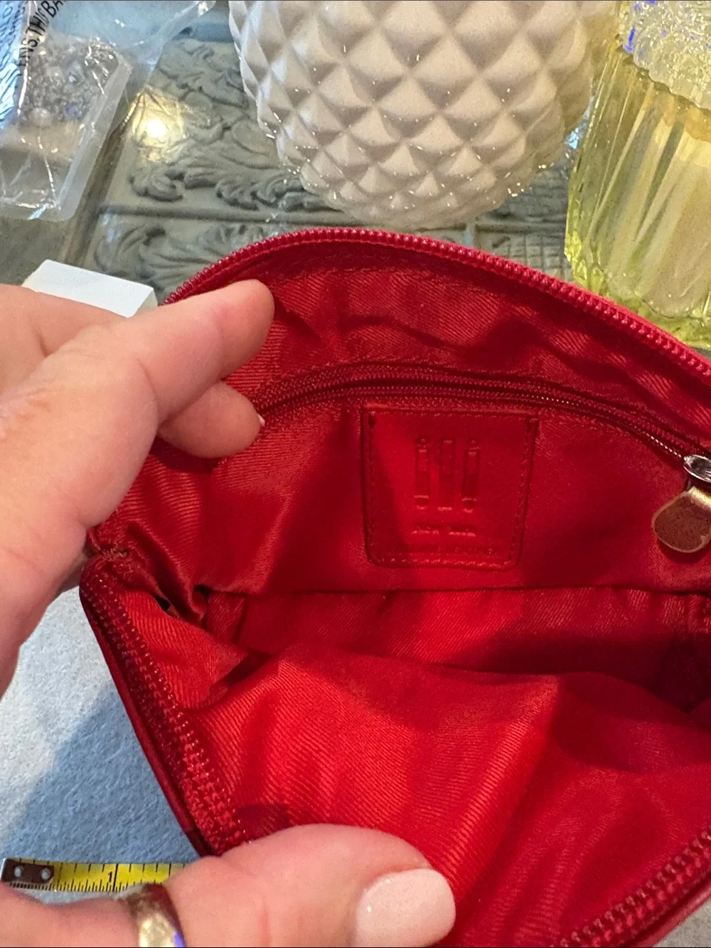 Red Pouch with Gold Lip Accent